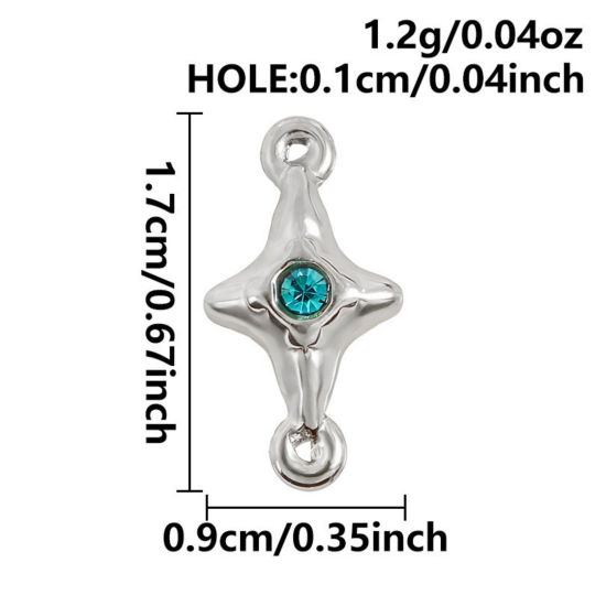 Immagine di 3 Pz Ecologico 304 Acciaio Inossidabile Ciondoli Tono Argento Stella Blu Strass 17mm x 9mm