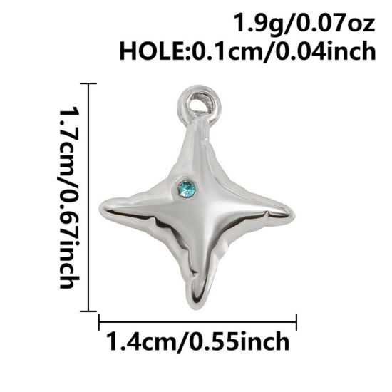 Immagine di 3 Pz Ecologico 304 Acciaio Inossidabile Ciondoli Tono Argento Stella Blu Strass 17mm x 14mm