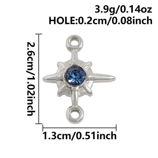 Immagine di 3 Pz Ecologico 304 Acciaio Inossidabile Ciondoli Tono Argento Stella Blu Strass 26mm x 13mm