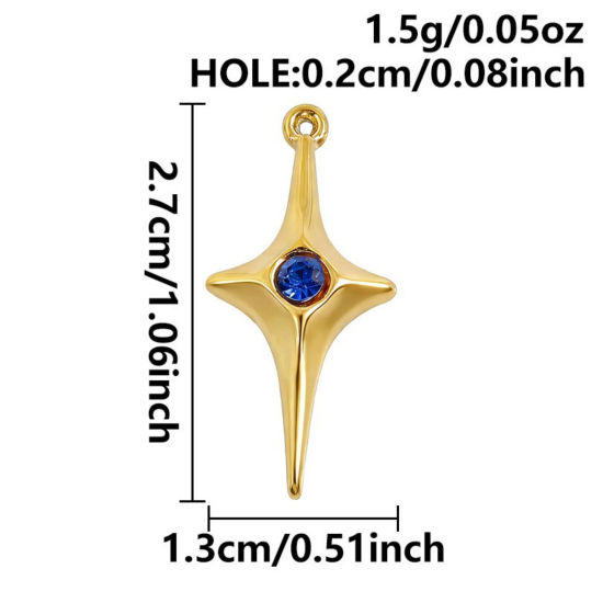 Immagine di 3 Pz Placcatura Sottovuoto PVD Ecologica 304 Acciaio Inossidabile Ciondoli Placcato Oro 18K Stella Blu Strass 27mm x 13mm