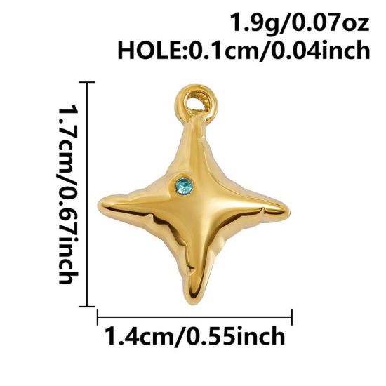 Immagine di 3 Pz Placcatura Sottovuoto PVD Ecologica 304 Acciaio Inossidabile Ciondoli Placcato Oro 18K Stella Blu Strass 17mm x 14mm
