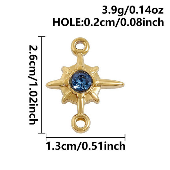 Immagine di 3 Pz Placcatura Sottovuoto PVD Ecologica 304 Acciaio Inossidabile Ciondoli Placcato Oro 18K Stella Blu Strass 26mm x 13mm