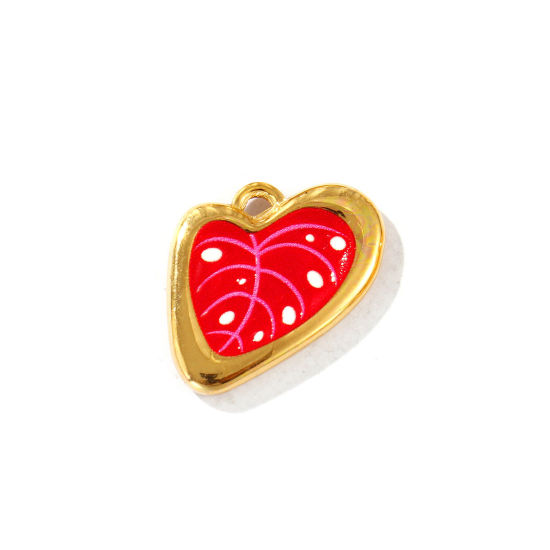 Picture of 2 PCs Eco-friendly PVD Vacuum Plating Waterproof Anti-Tarnish Hypoallergenic 304 Stainless Steel Charms 18K Real Gold Plated Red Leaf Printed 22mm x 17mm