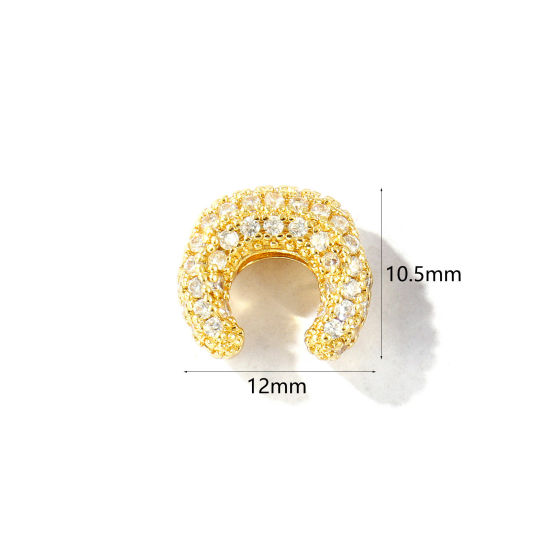 Bild von 2 Stück Messing West-Cowboy Perlen zur DIY-Schmuckherstellung 18K Vergoldet Hufeisen 3D Klar Zirkonia 12mm x 10.5mm