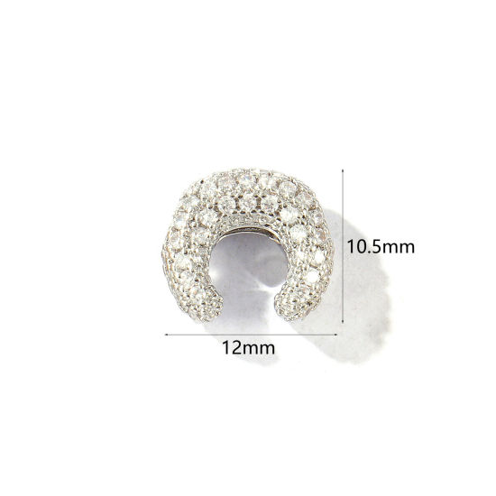 Bild von 2 Stück Messing West-Cowboy Perlen zur DIY-Schmuckherstellung Platin Plattiert Hufeisen 3D Klar Zirkonia 12mm x 10.5mm