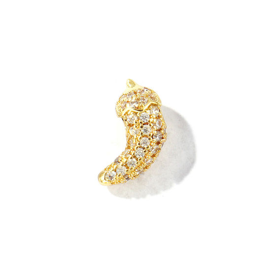 Bild von 2 Stück Messing Perlen zur DIY-Schmuckherstellung 18K Vergoldet Chili 3D Klar Zirkonia 12mm x 6mm