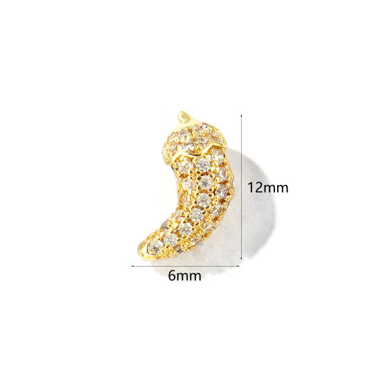 Bild von 2 Stück Messing Perlen zur DIY-Schmuckherstellung 18K Vergoldet Chili 3D Klar Zirkonia 12mm x 6mm
