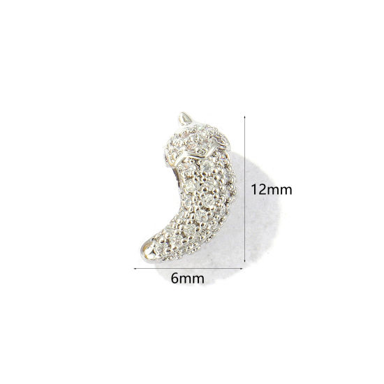Bild von 2 Stück Messing Perlen zur DIY-Schmuckherstellung Platin Plattiert Chili 3D Klar Zirkonia 12mm x 6mm