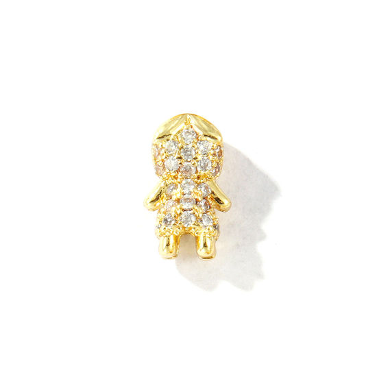 Bild von 2 Stück Messing Perlen zur DIY-Schmuckherstellung 18K Vergoldet Junge 3D Klar Zirkonia 11mm x 7mm