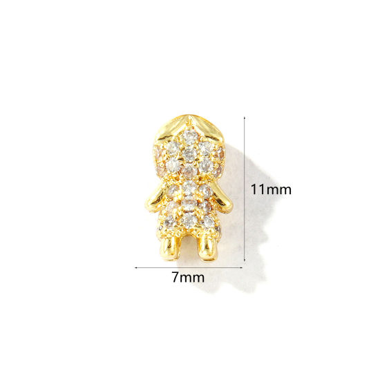 Bild von 2 Stück Messing Perlen zur DIY-Schmuckherstellung 18K Vergoldet Junge 3D Klar Zirkonia 11mm x 7mm