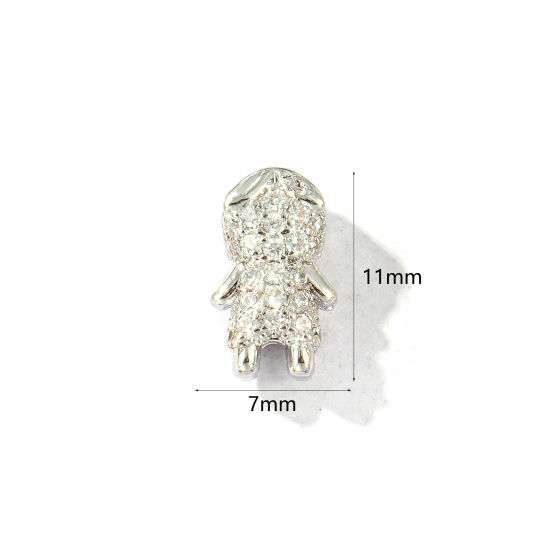 Bild von 2 Stück Messing Perlen zur DIY-Schmuckherstellung Platin Plattiert Junge 3D Klar Zirkonia 11mm x 7mm