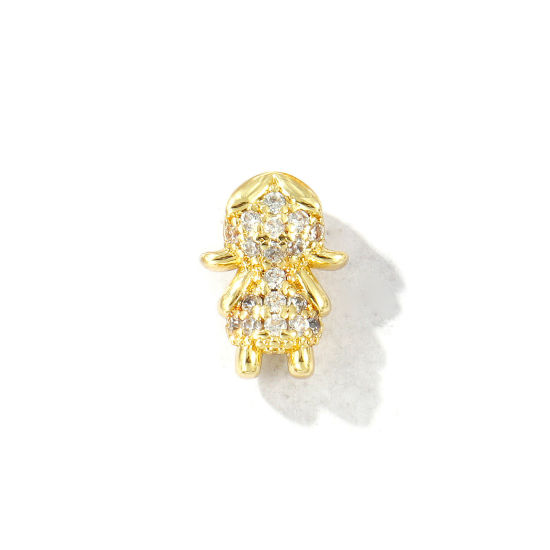 Bild von 2 Stück Messing Perlen zur DIY-Schmuckherstellung 18K Vergoldet Mädchen 3D Klar Zirkonia 11mm x 8mm