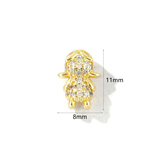 Bild von 2 Stück Messing Perlen zur DIY-Schmuckherstellung 18K Vergoldet Mädchen 3D Klar Zirkonia 11mm x 8mm