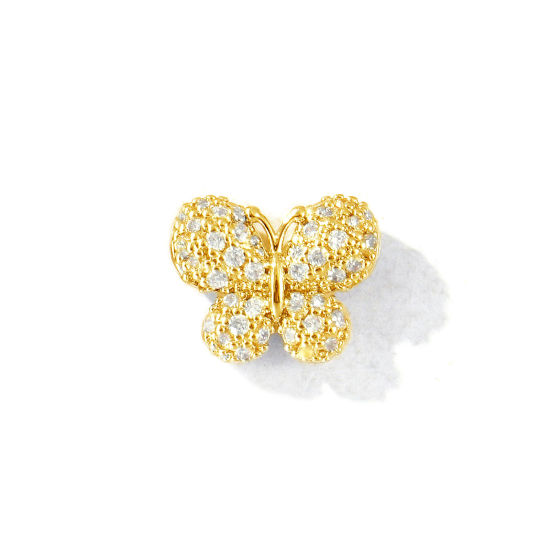 Bild von 2 Stück Messing Insekt Perlen zur DIY-Schmuckherstellung 18K Vergoldet Schmetterling 3D Klar Zirkonia 12mm x 9mm