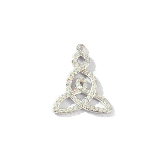1 個 真鍮 宗教 チャーム プラチナメッキ ケルトノット マイクロパヴェ クリア ジルコン 25mm x 20mm、 の画像