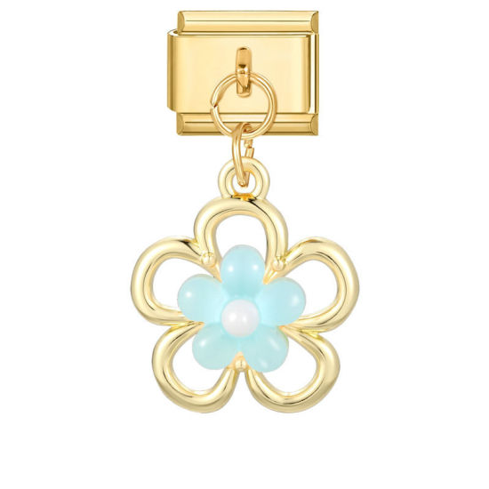 Image de 1 Pièce Maillons de Charme Italiens pour la Fabrication de Bijoux de Montres-Bracelets Modulables à Faire Soi-Même En Gros en 304 Acier Inoxydable & Alliage de Zinc Doré Fleur 10mm x 9mm