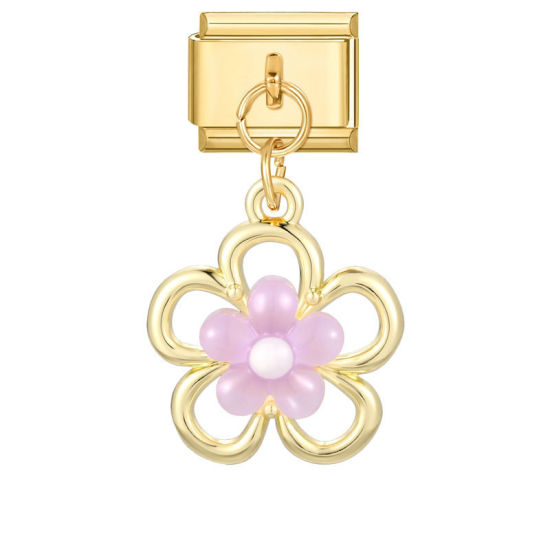 Image de 1 Pièce Maillons de Charme Italiens pour la Fabrication de Bijoux de Montres-Bracelets Modulables à Faire Soi-Même En Gros en 304 Acier Inoxydable & Alliage de Zinc Doré Fleur 10mm x 9mm