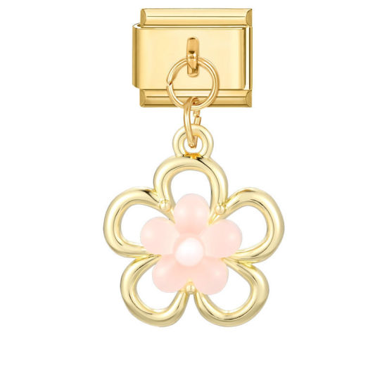 Image de 1 Pièce Maillons de Charme Italiens pour la Fabrication de Bijoux de Montres-Bracelets Modulables à Faire Soi-Même En Gros en 304 Acier Inoxydable & Alliage de Zinc Doré Fleur 10mm x 9mm