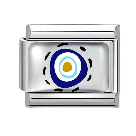Image de 1 Pièce Bracelet à Maillons Breloques Italiens Accessories de Fabrication de Bracelets Bijoux DIY En Gros en 304 Acier Inoxydable Argent Mat Bleu Rectangle Œil Mauvais 10mm x 9mm