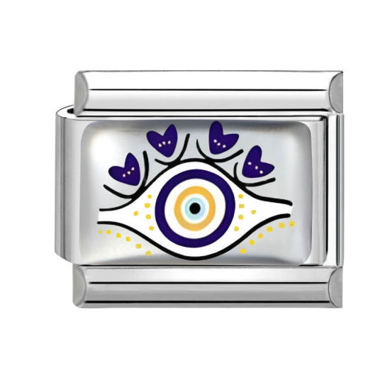 Image de 1 Pièce Bracelet à Maillons Breloques Italiens Accessories de Fabrication de Bracelets Bijoux DIY En Gros en 304 Acier Inoxydable Argent Mat Bleu Rectangle Œil Mauvais 10mm x 9mm