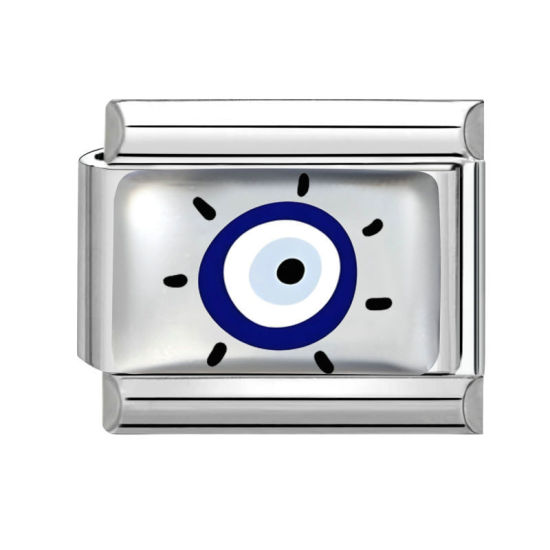 Image de 1 Pièce Bracelet à Maillons Breloques Italiens Accessories de Fabrication de Bracelets Bijoux DIY En Gros en 304 Acier Inoxydable Argent Mat Bleu Rectangle Œil Mauvais 10mm x 9mm