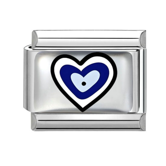 Image de 1 Pièce Bracelet à Maillons Breloques Italiens Accessories de Fabrication de Bracelets Bijoux DIY En Gros en 304 Acier Inoxydable Argent Mat Bleu Rectangle Œil Mauvais 10mm x 9mm