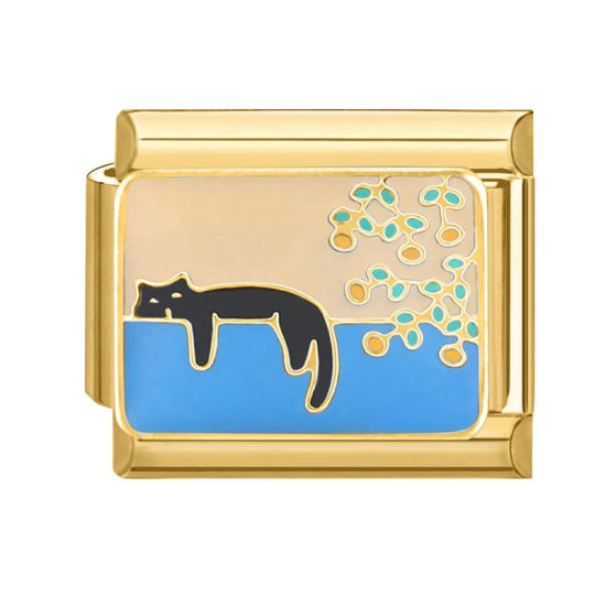 Immagine di 1 Pz 304 Acciaio Inossidabile Bracciale con Charm Italiano a Maglie, Creazione di Gioielli Fai-da-te All'Ingrosso Oro Placcato Multicolore Rettangolo Gatto 10mm x 9mm
