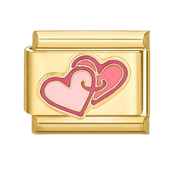 Immagine di 1 Pz 304 Acciaio Inossidabile San Valentino Bracciale con Charm Italiano a Maglie, Creazione di Gioielli Fai-da-te All'Ingrosso Oro Placcato Rosa Rettangolo Cuore 10mm x 9mm