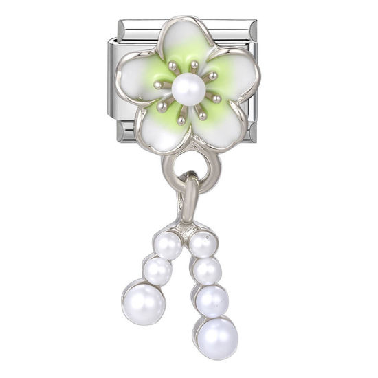 Immagine di 1 Pz 304 Acciaio Inossidabile Bracciale con Charm Italiano a Maglie, Creazione di Gioielli Fai-da-te All'Ingrosso Tono Argento Verde Rettangolo Fiore 10mm x 9mm