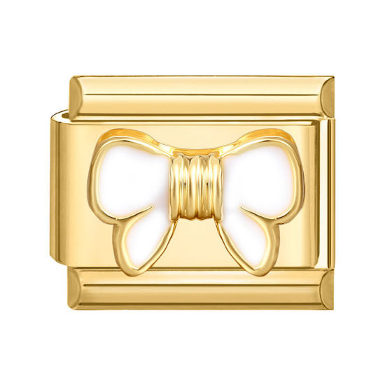 Immagine di 1 Pz 304 Acciaio Inossidabile Bracciale con Charm Italiano a Maglie, Creazione di Gioielli Fai-da-te All'Ingrosso Oro Placcato Bianco Rettangolo Cravatta a Farfalla 10mm x 9mm