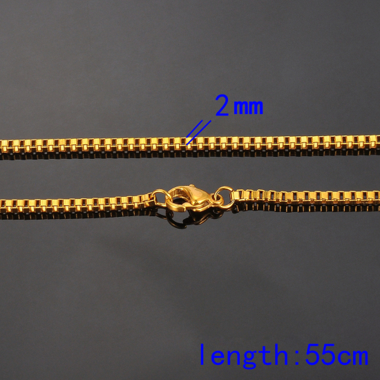 304ステンレス鋼 ネックレス 金メッキ ボックスチェーン 55.0cm長さ、 1 本 の画像