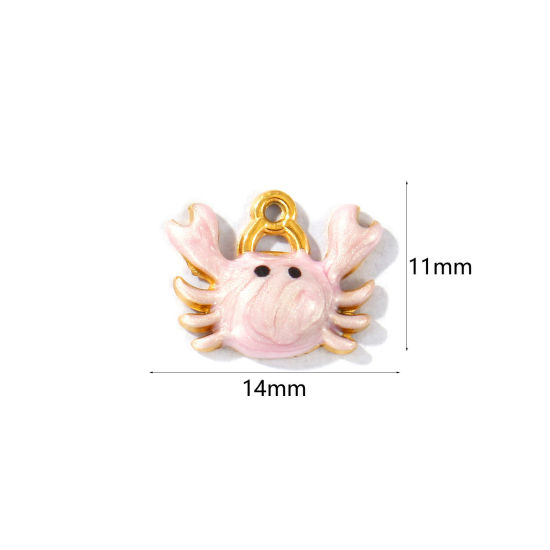 Image de 5 Pcs Breloques En Gros en 304 Acier Inoxydable PVD Écologique Imperméable Anti-Tarnissure Hypoallergénique Bijoux d'Océan Plaqué Or Véritable 18K Rose Émail Crabe Perlaire 14mm x 11mm