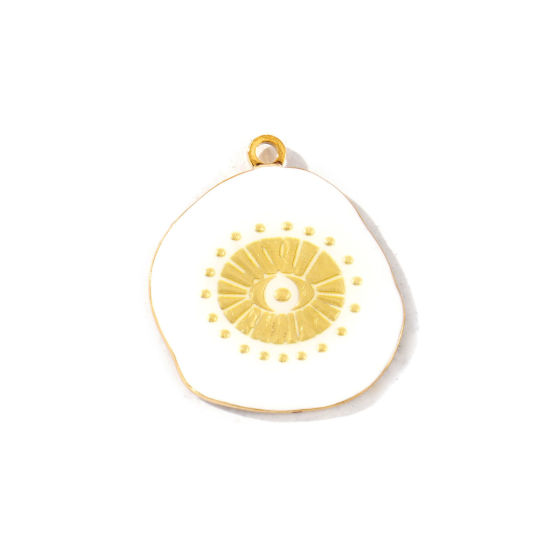 Picture of 2 PCs Eco-friendly PVD Waterproof Anti-Tarnish Hypoallergenic 304 Stainless Steel Religious Pendants Wholesale 18K Real Gold Plated White Enamel Eye of Providence/ All-seeing Eye 3.2cm x 2.9cm