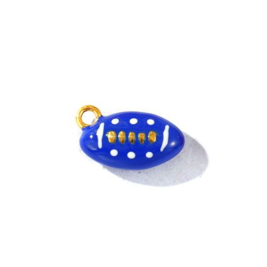Picture of 2 PCs Eco-friendly PVD Waterproof Anti-Tarnish Hypoallergenic 304 Stainless Steel Sport Charms Wholesale 18K Real Gold Plated Dark Blue Enamel Football 3D 17mm x 11mm