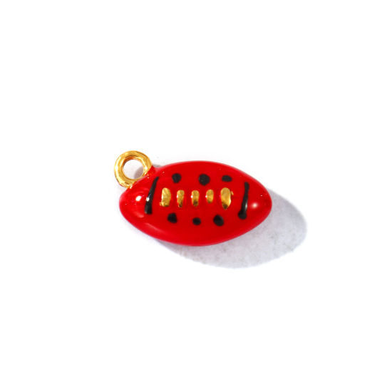 Picture of 2 PCs Eco-friendly PVD Waterproof Anti-Tarnish Hypoallergenic 304 Stainless Steel Sport Charms Wholesale 18K Real Gold Plated Red Enamel Football 3D 17mm x 11mm