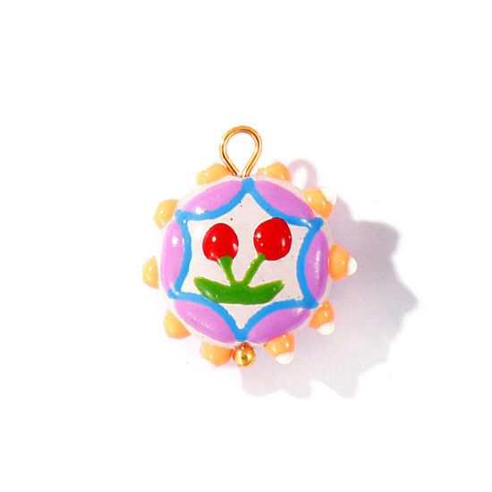 2 個 エコフレンドリー PVD 防水 耐変色性の 低アレルギー性の 304ステンレス鋼＋樹脂 チャーム 卸売り 18Kリアルゴールドメッキ 多色 エナメル フラワー チェリー 22mm x 19mm、 の画像