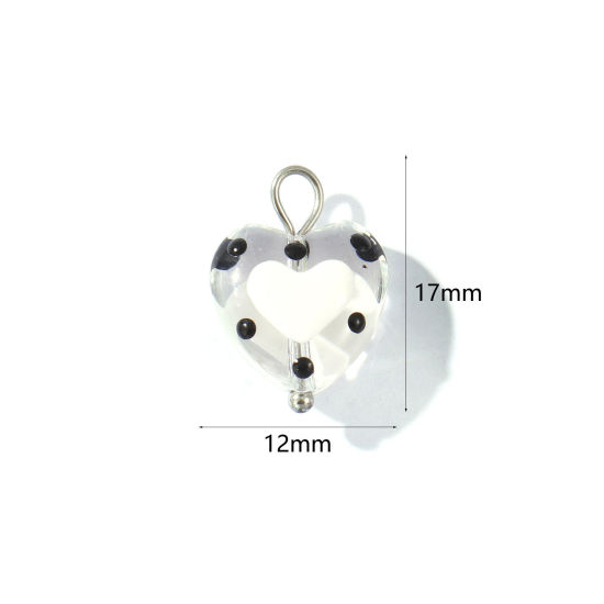 Picture of 2 PCs Eco-friendly 304 Stainless Steel & Resin Valentine's Day Charms Wholesale Silver Tone Black Enamel Heart 17mm x 12mm