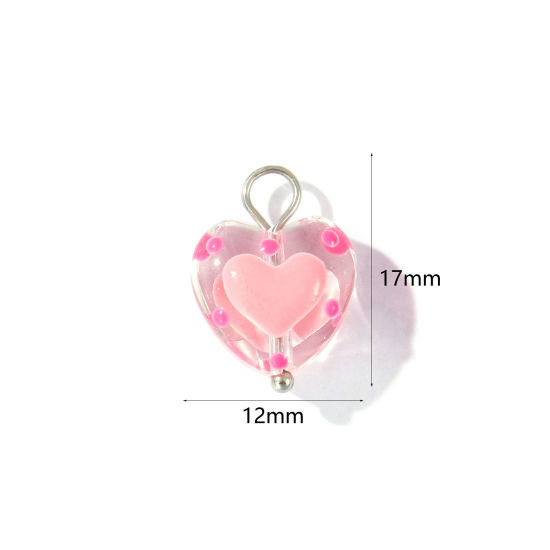 Picture of 2 PCs Eco-friendly 304 Stainless Steel & Resin Valentine's Day Charms Wholesale Silver Tone Light Pink Enamel Heart 17mm x 12mm