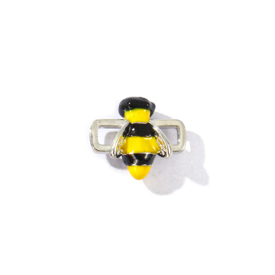 2 個 真鍮 昆虫 コネクター ペンダント チャーム 卸売り プラチナメッキ 黄色 エナメル 蜂 3D 16mm x 14mm、 の画像