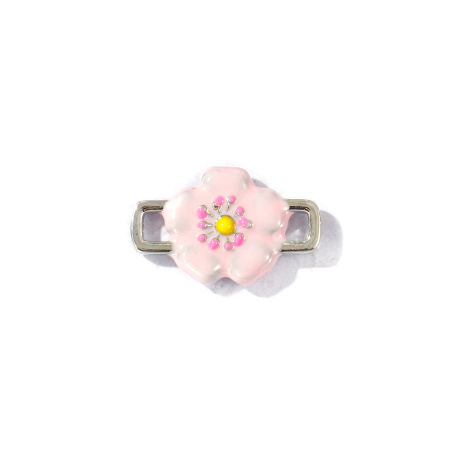 Picture of 2 PCs Brass Connectors Charms Pendants Wholesale Platinum Plated Pink Enamel Sakura Flower 3D 20mm x 13mm