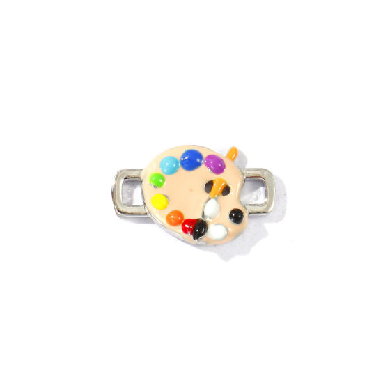 2 個 真鍮 学院アクセサリー コネクター ペンダント チャーム 卸売り プラチナメッキ 多色 エナメル パレットとブラシ 3D 20mm x 13mm、 の画像