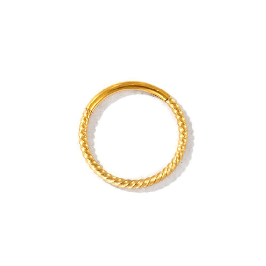Immagine di 2 Pz PVD Ecologica 316 Acciaio inossidabile Gioielli per Piercing Chiusura Ad Anello Con Click Segmentato Snodato All'Ingrosso Tondo Spirale Placcato Oro 18K 14.5mm Dia