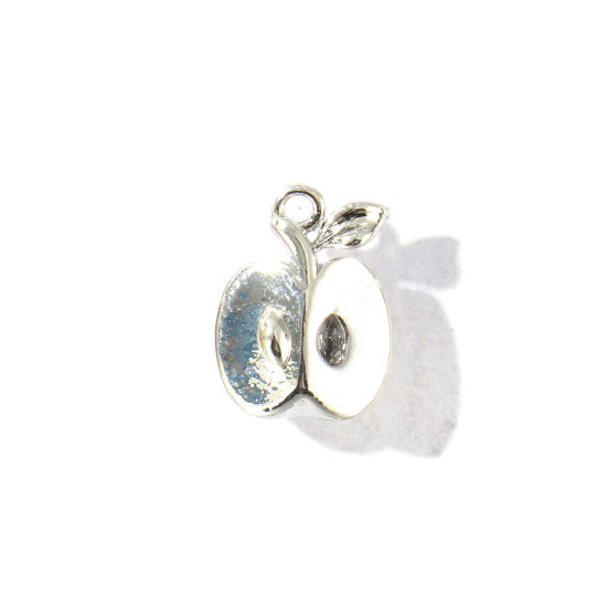 Immagine di 2 Pz Ottone 3D Ciondoli All'Ingrosso Platino Placcato Mela Trasparente Cubic Zirconiae 13mm x 9mm