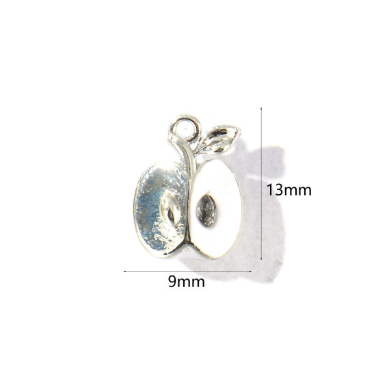 Immagine di 2 Pz Ottone 3D Ciondoli All'Ingrosso Platino Placcato Mela Trasparente Cubic Zirconiae 13mm x 9mm