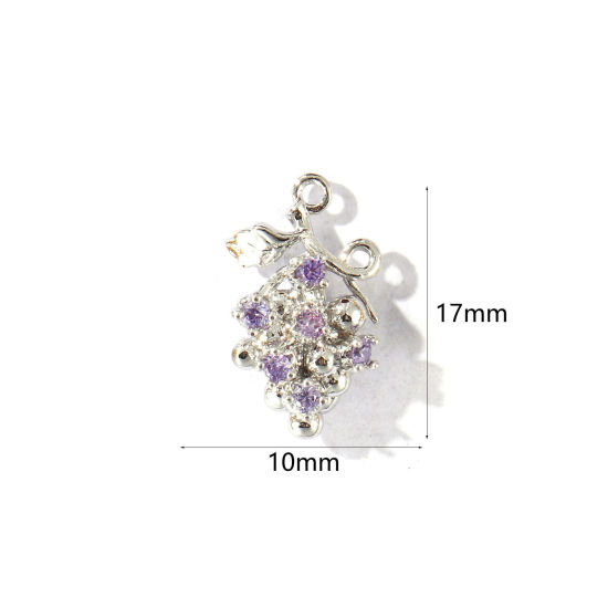 Immagine di 2 Pz Ottone 3D Ciondoli All'Ingrosso Platino Placcato Uva Viola Pallido Cubic Zirconiae 17mm x 10mm