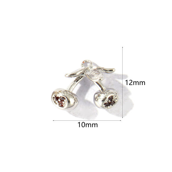 Immagine di 2 Pz Ottone 3D Ciondoli All'Ingrosso Platino Placcato Ciliegia Vino Rosso Cubic Zirconiae 12mm x 10mm