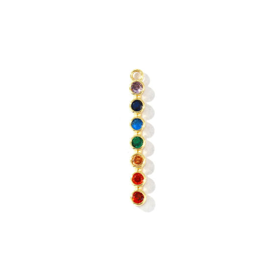 Imagen de 2 Unidades Latón Yoga Colgantes Al Por Mayor 18K Oro Real Chapado Ronda Gota Multicolor Circón Artificial 34mm x 4mm