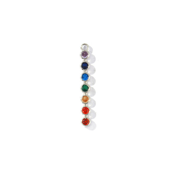 Imagen de 2 Unidades Latón Yoga Colgantes Al Por Mayor Platino Real Chapado Ronda Gota Multicolor Circón Artificial 34mm x 4mm