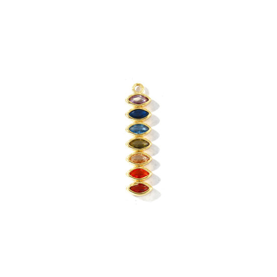 Imagen de 2 Unidades Latón Yoga Colgantes Al Por Mayor 18K Oro Real Chapado Oliva Gota Multicolor Circón Artificial 28mm x 6mm