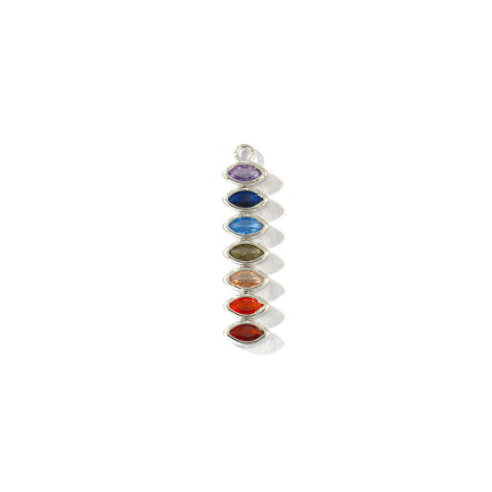 Imagen de 2 Unidades Latón Yoga Colgantes Al Por Mayor Platino Real Chapado Oliva Gota Multicolor Circón Artificial 28mm x 6mm